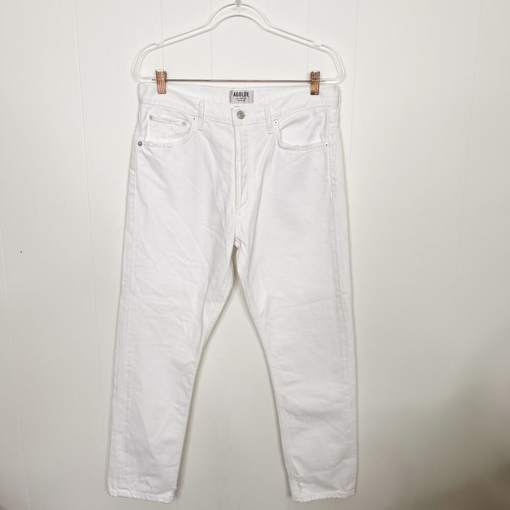 Agolde Jamie High Rise Classic Jeans 31 Pitch White Distressed Button Fly Cotton